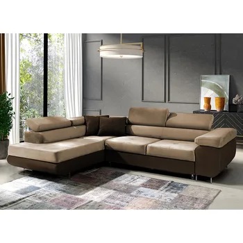 Obývací pokoj Rozkládací rohová sedací souprava 150 ETHAM Levá Hnědá/béžová