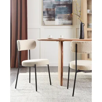 Jídelní židle Sada 2 jídelních židlí světle béžová buklé ocel černé nohy bez područek moderní styl nábytek do jídelny Beliani