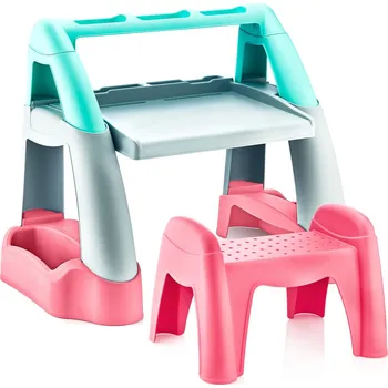 Utěrka Astoreo Dětský stoleček se židličkou šedá/tyrkysová/růžová 59x59x90 cm