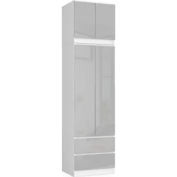 Šatní skříň Šatní skříň s nástavbou S60 2D 2SZ CLP, bílá/šedý lesk