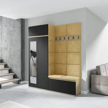 Šatní skříň Předsíňová stěna AMI 19 - se zrcadlem Světle žlutá Dub artisan/černá