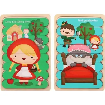 Puzzle Oboustranné dřevěné puzzle (S) - ČERVENÁ KARKULKA (Značka: BOBYKIDS)