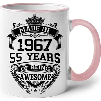 Keramický hrnek k narozeninám s volitelným rokem, Barva Růžová, Velikost 330 ml, Canvas Keramický hrnek s barevným uchem 1283 - DTF/DTG