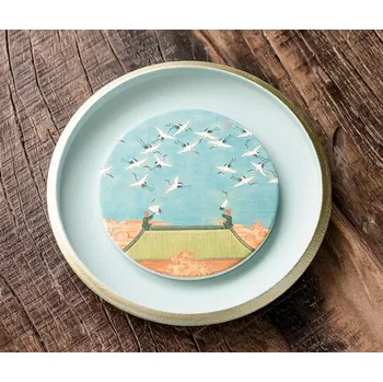 Podtácek Keramický absorpční podtácek na konvici - Příznivé mraky a jeřábi ( modrý)