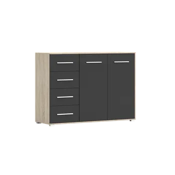 Komoda IDZ Komoda FRIDA 2D4S 01, 135 cm Černá / Dub Sonoma