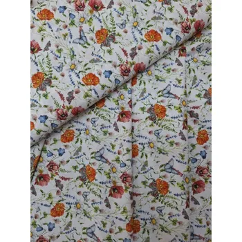Bavlněná látka s motivem rozkvetlé louky s motýli š. 140 cm