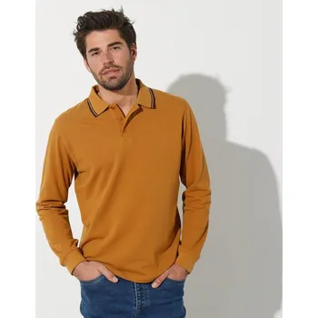 Blancheporte Polo tričko s pruhovaným límečkem a dlouhými rukávy medová 137/146 (4XL)