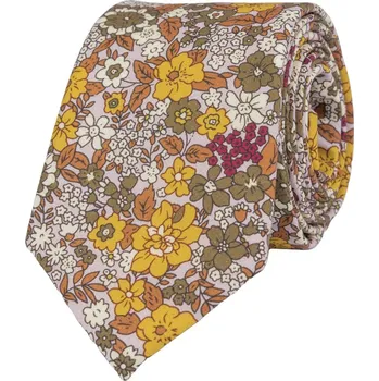 Kravata Bubibubi Hnědá pánská kravata Tomi s květinovým vzorem na podzimní svatbu
