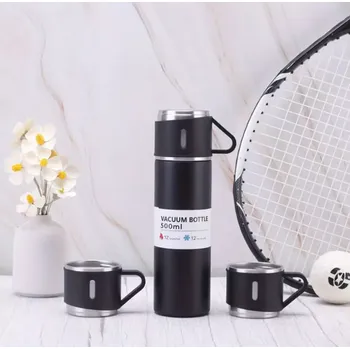 Sada s termoskou a hrnky z nerezové oceli - 500 ml - ČERNÁ (Značka: ALL CUPS)