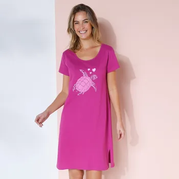 Dámská noční košile Blancheporte Krátká noční košile s krátkými rukávy a potiskem želvy malinová 52