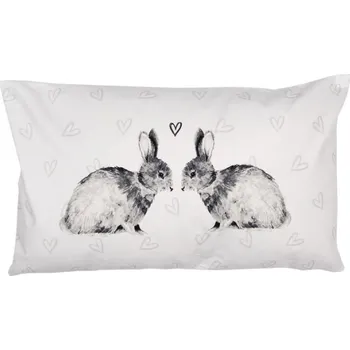 Dekorativní polštářek Černo-bílý obdélníkový povlak na polštář s motivem zajíčků Bunnies in Love – 30x50 cm