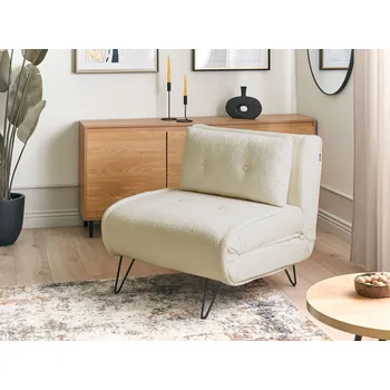 Pohovka Jednodílná pohovka světle béžová buklé dekorační polštáře kovové nohy v černé nastavitelné opěradlo minimalistický obývací pokoj Beliani