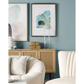 Zarámovaná fototapeta Modré a zlaté papírové akvarelové akvarelové efekty 30 x 40 cm Beliani