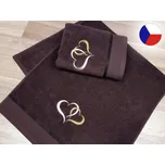 Luxusní osuška s výšivkou hnědá 450g Srdce béžová/zlatá