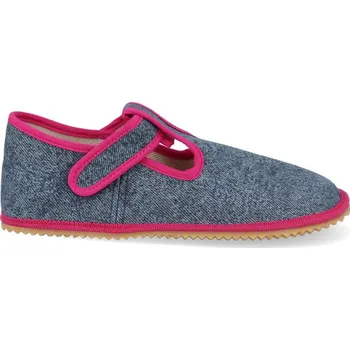Dívčí pantofle Papuče Beda barefoot -BF 060010/W Pink Denim (klasická široká verze) Velikost: 35