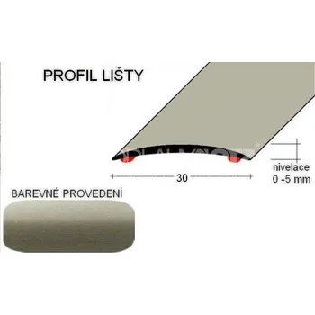 přechodová lišta A 03 PŘECHODOVÉ LIŠTY - SAMOLEPÍCÍ, šíře 30 mm Barva: Inox, Zvolte délku: 93 cm