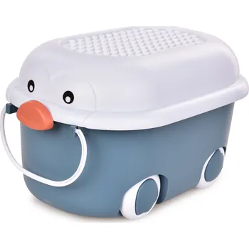 Úložný box PLAY | 10 L pojízdný dětský box na hračky s víkem šedo-modrý Dedra