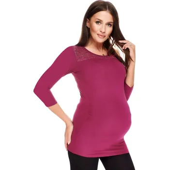 Elegantní těhotenské tričko Trim s krajkou tmavě růžové Velikost: 2XL