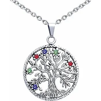 Řetízek Prosperk Přívěsek ocelový Strom života barevné kamínky S2129