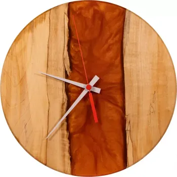 Hodiny Dřevěné hodiny s pryskyřicí Ø 30CM - kaštan, oranžová perleť