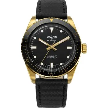 Hodinky Vulcain Skindiver Nautique Gold / Black - Black Carbon Leather Strap + 5 let záruka a dárek ZDARMA