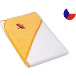 Osuška pro miminko s kapucí a výšivkou 75x75 Pastelka bílá/žlutá 350g