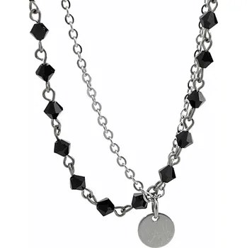 Náhrdelník JSB bijoux s.r.o. Ocelový náhrdelník dvojitý z ketlovaných korálků Swarovski Jet