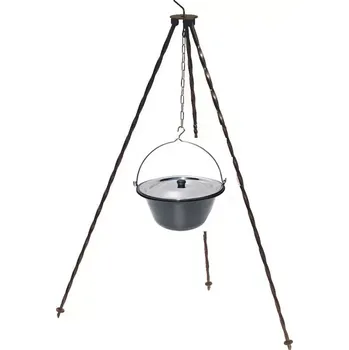 Kempingové nádobí Souprava trojnožka 1,25 m + kotlík smalt s nerez poklicí 16 l (trojnožka 1,25 m ocelová + kotlík na guláš smaltovaný 16 l s nerezovou poklicí )