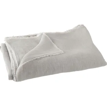 Přehoz na lůžko Šedý lněný přehoz Stonewashed s třásňovitým lemem - 150*0,5*200 cm