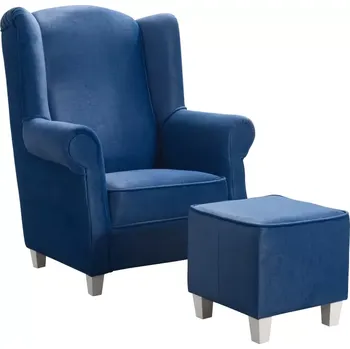 Křeslo Křeslo ušák AS s taburetem, modrá/bílé (an 5109)