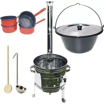 kotlíky Kotlíkový set Párty Echo smalt full 39 cm nerez poklice (kompletní gulášová souprava s nerezovou kotlinou pro zahradní sešlost)