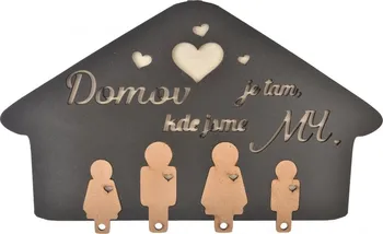 věšák na klíče Věšák na klíče dřevo 28,5 x 17,5 cm Domov je tam, kde jsme my