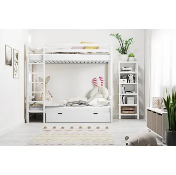 Postel Patrová postel Olivia 90/200 cm bílá + šuplík + rošty ZDARMA