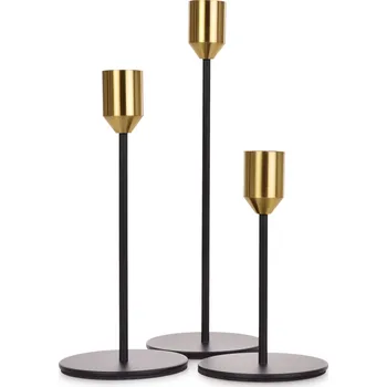 Svícen SERENA | Sada 3 kovových svícnů na kuželové svíčky | moderní elegantní design Dedra