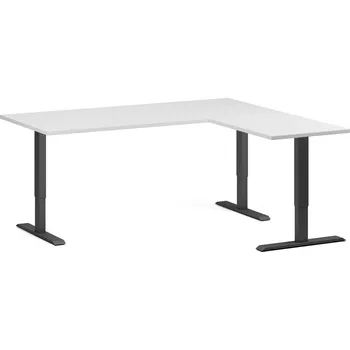 B2B Partner Rohový výškově nastavitelný stůl, 180x160 cm, 3 motory, L/P, černá podnož, bílá