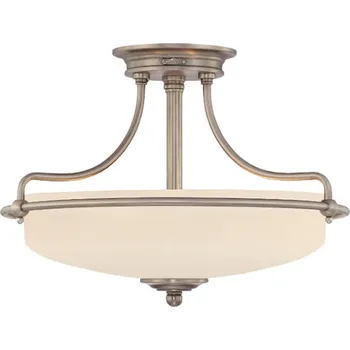QUOIZEL Stropní světlo Griffin, Ø 43 cm, nikl antický nikl antický, bílá leptaná 3 x 100 W - Doprava zdarma