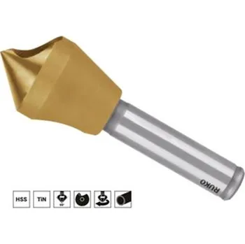 Vrták Ruko 102302T - Záhlubník kuželový pr. 5 - 10 mm odjehlovací JEDNO-břitý 90°, stopka válcová pr. 8,0 mm, HSS-TiN