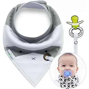 Šátek bryndáček podbradník s věšákem na dudlík bílá a šedá