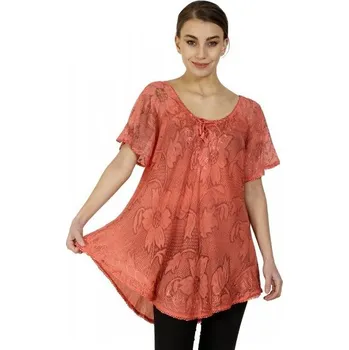 Dámská halenka Batikovaná delší volná halenka s výšivkou a šněrováním Šedá