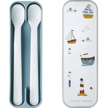 Příbor Little Dutch Lžíce 2 ks s pouzdrem Sailor's Bay modrá