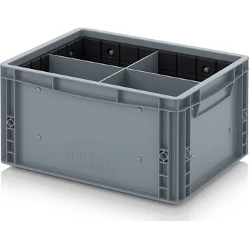 paleta Euro přepravka s příčnými a podélnými přepážkami 40 x 30 x 22 cm - Stříbrošedá - materiál: PP - EG GEF QLT 4322 HG