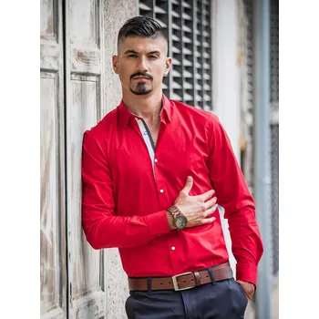 Pánská košile Luxusní pánská červená košile s puntíkem VS-PK-1734, VELIKOST 4XL