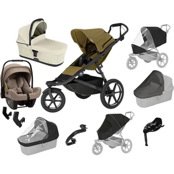 Kočárek Luxusní set Thule Urban Glide 3 Nutria green + korba Soft Beige + pláštěnka + moskytiéra + madlo + pláštěnka + moskytiéra + PIPA™ next cedar