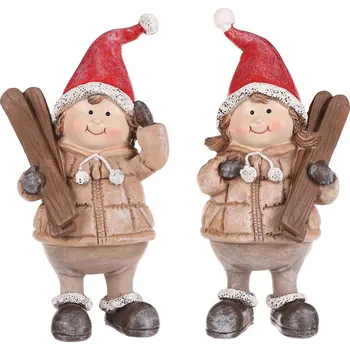 Bytová dekorace Autronic Děti s lyžemi, polyresin, barva červená, mix 2 druhů, cena za 1 ks. - POX3000 RED-L