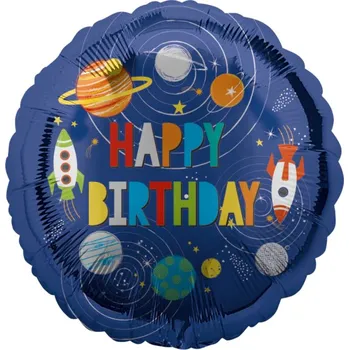 Balónek Amscan 43 cm fóliový balónek - Happy Birthday Planety