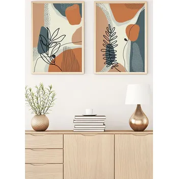 Obraz ASIR Dekorativní obraz MDF 2 ks Linky listů na barevných skvrnách 2 ks