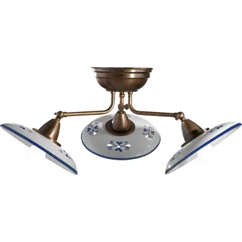 Cremasco Bassano třízdrojové keramické stropní světlo modré - Ø stínidla na lampu 22 cm mosaz brynýrovaná, bílá 3 x 100 W - Doprava zdarma