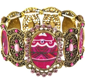 Náramek Kovový náramek Tibet zdobený pružný s ornamentem Růžová