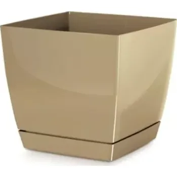 PROSPERPLAST Květináč COUBI SQUARE P s miskou káva s mlékem 24cm