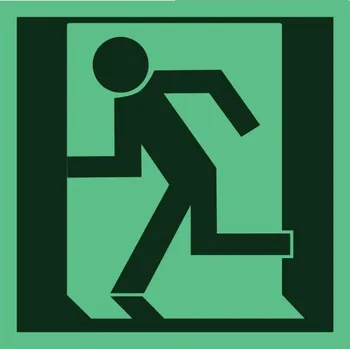 Traiva s.r.o. Nouzový východ (vlevo) EN ISO 7010 Verze: Samolepka 100 x 100 mm tl. 0.4 mm - fotoluminiscenční - Kód: 16717